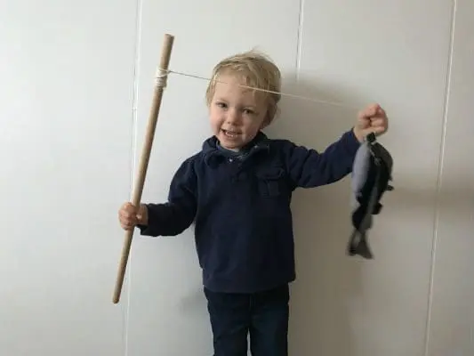 DIY Toy Fishing Pole (that reels in)and Magnetic Fabric Fish