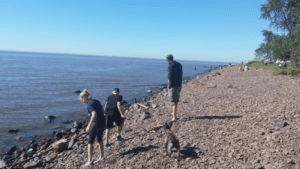 kids and dad on beach