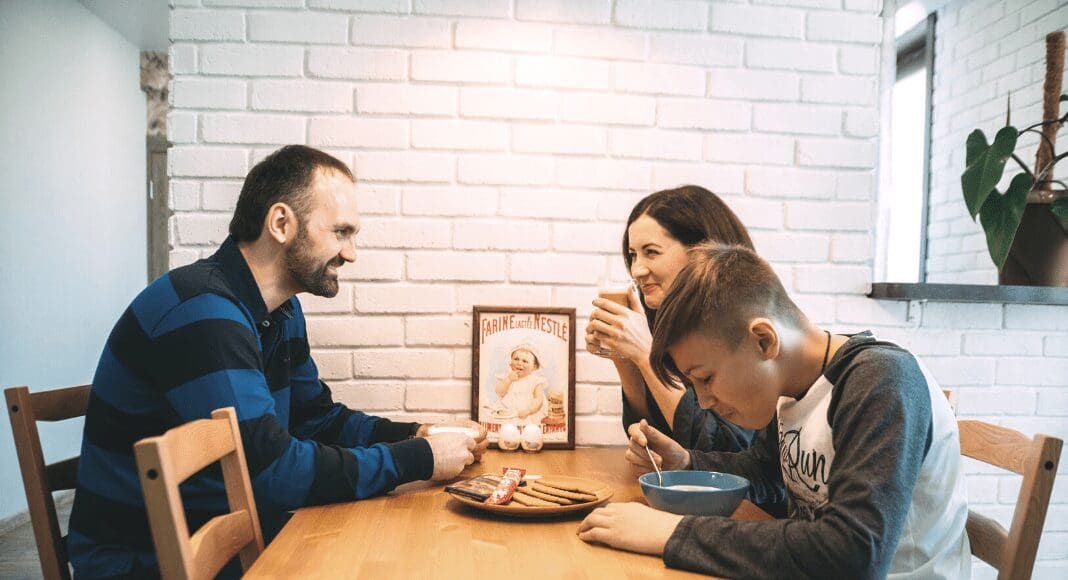 family eating breakfast
