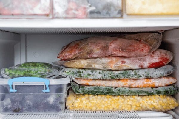 meals stacked in freezer