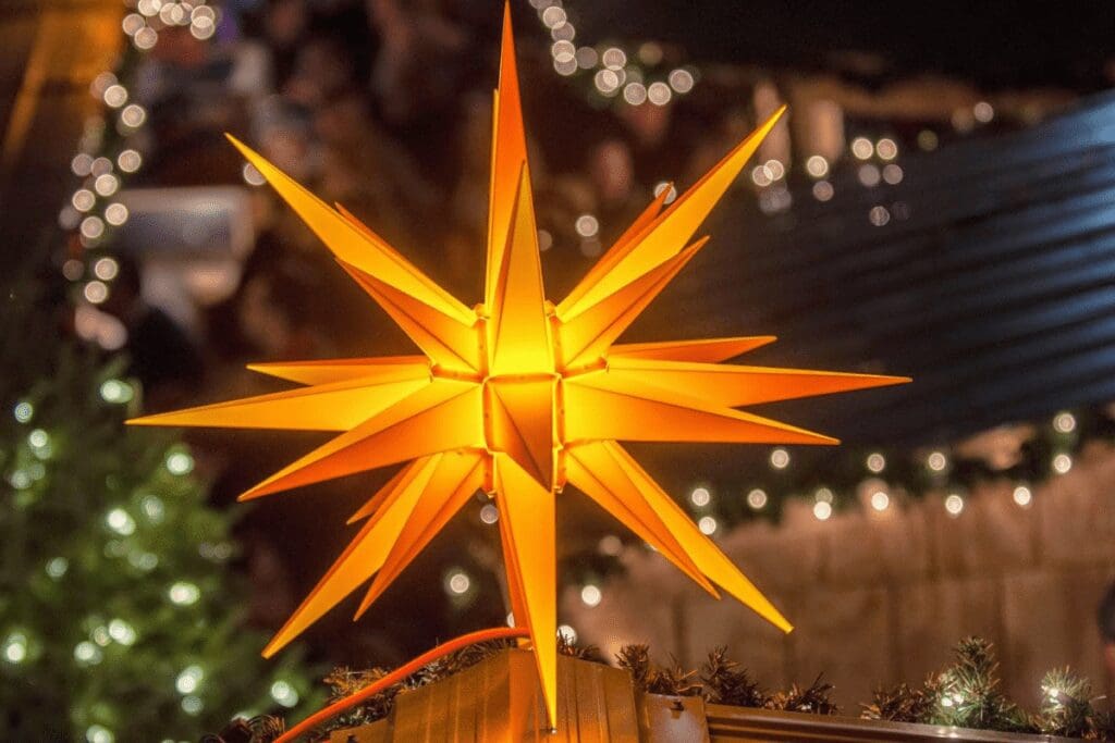 Close-up of Moravian star at the Minneapolis Christkindl Market in Minnesota
