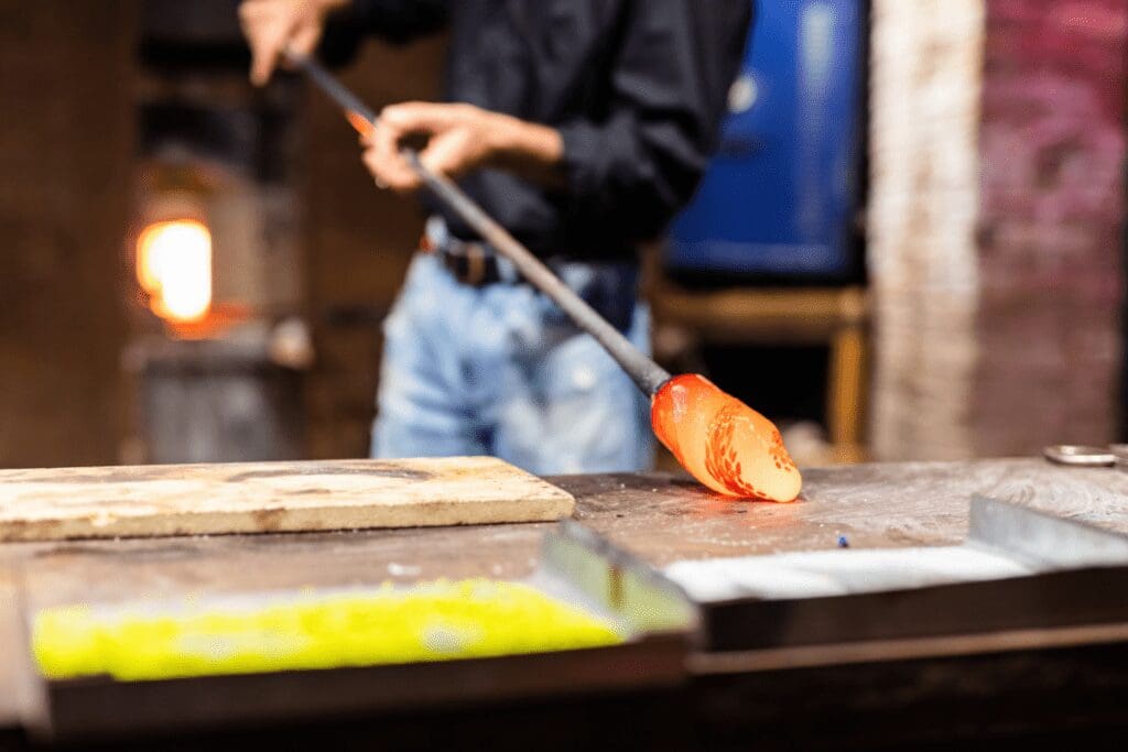 Blowing glass in a hot room