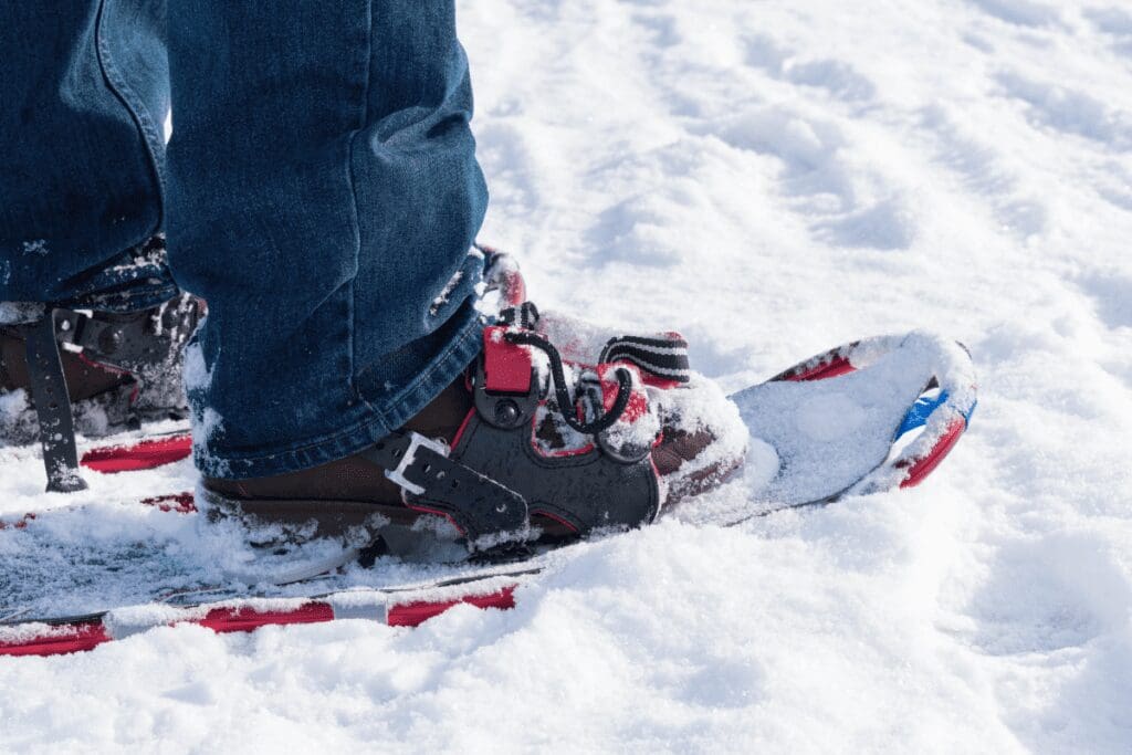 Person wearing snowshoes during winter