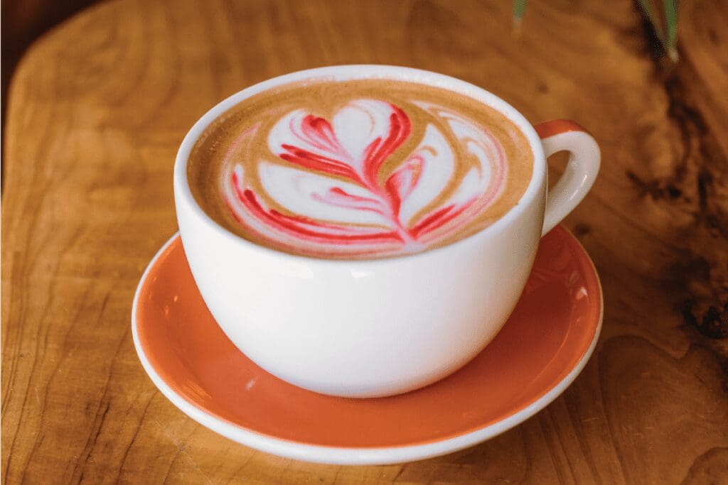 The Antoinette red velvet latte at Cafe Steam in Rochester, MN