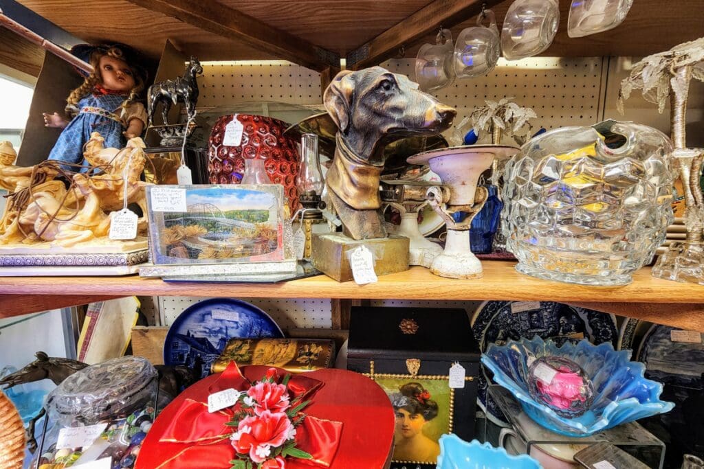 Crowded shelves at Old Rooster Antique Mall in Rochester, MN