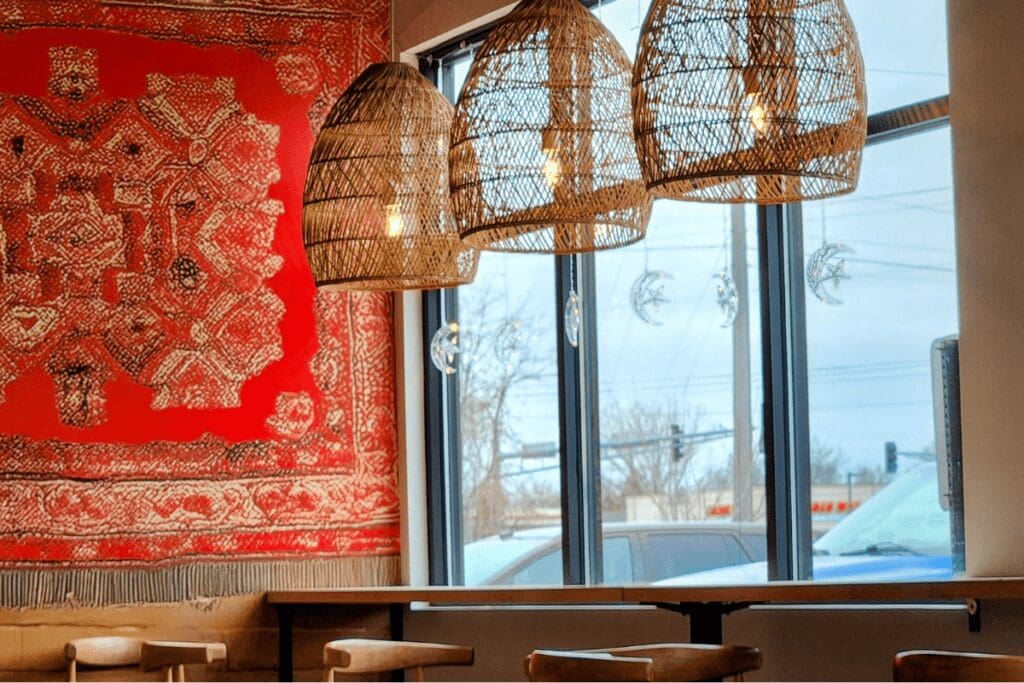 Bar seating at Qamaria Yemeni Coffee Co. in Rochester, MN