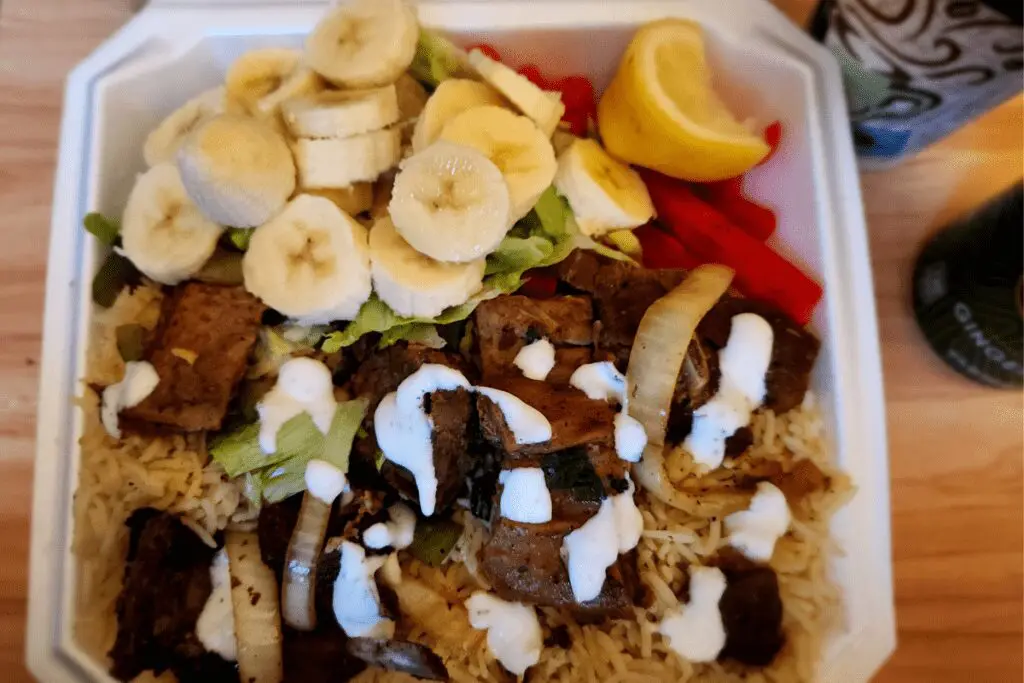 Goat and rice from Muna Halal in Rochester, MN