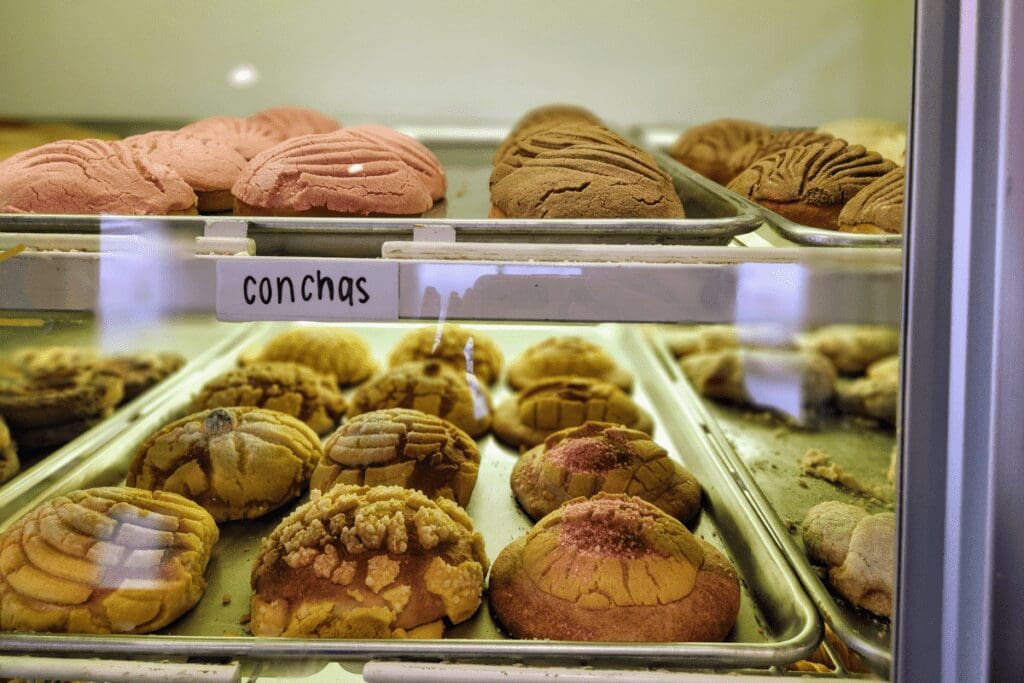 Mexican pastries in bakery case at Freddy’s Bakery & Cafe in Rochester, MN